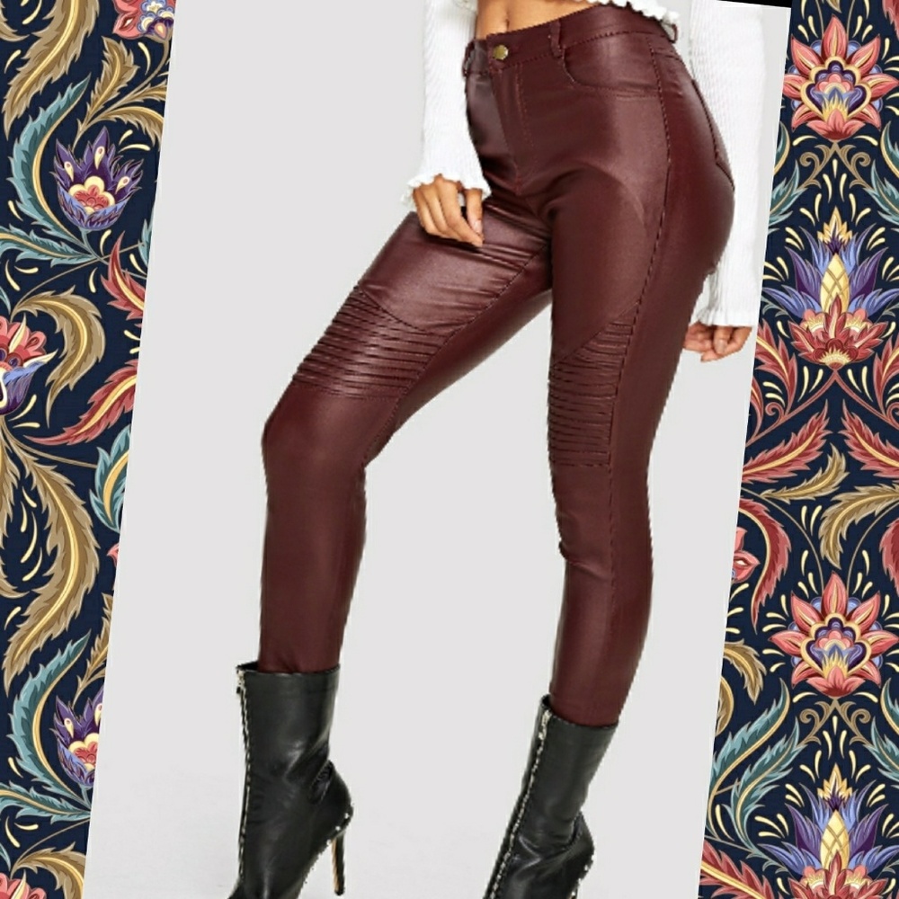 LAST PAIR! Faux Leather Pants in Burgundy - Picture 4 of 8